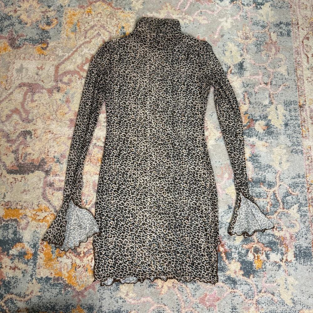 Sheer leopard print bell sleeve mesh mini dress - Picture 7 of 7